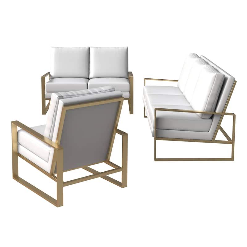 LeisureMod Modern 3-Piece Leather Sofa Set For 6 - Includes Sofa, Loveseat & Accent Chair for Home Office Living Room Bedroom