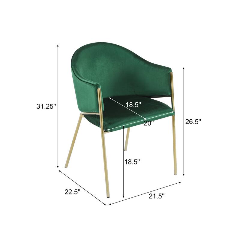 Modern 2 Piece Velvet Dining Chairs with Backrest, Cushions and Metal Legs for Dining Room Kitchen Living Room Bedroom