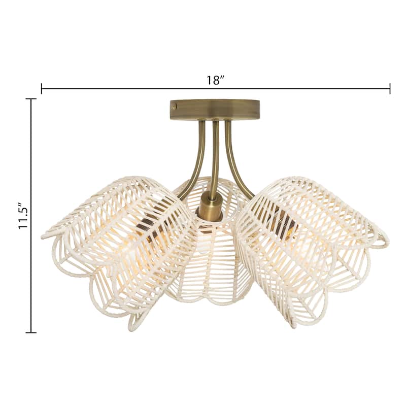 Echo River of Goods Gold and White Rattan and Metal Trio-Shade 18-Inch Ceiling Light - 18" x 18" x 11.5"