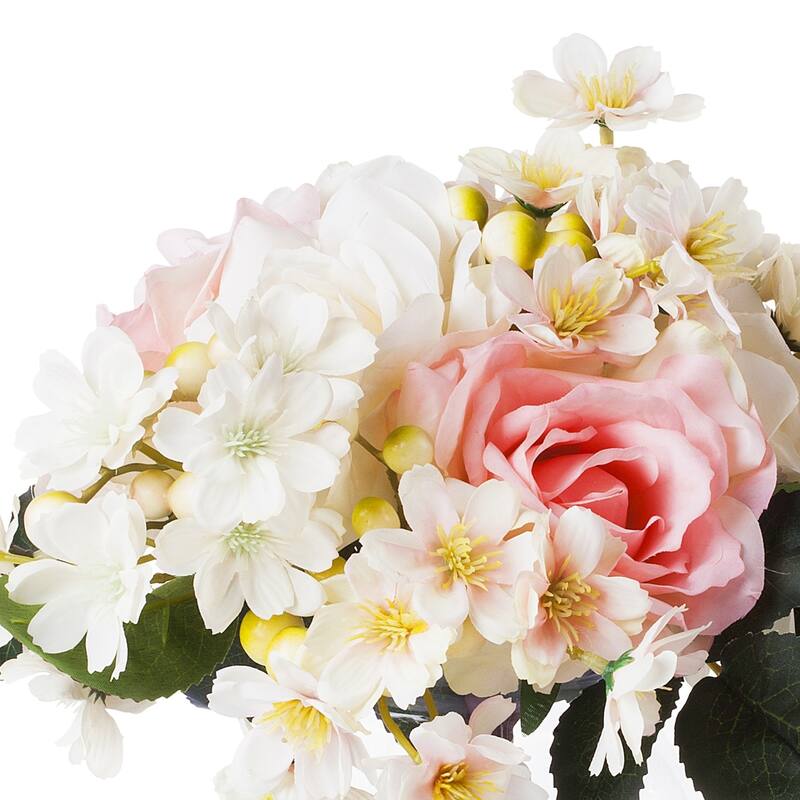 Enova Home Mixed Artificial Silk Roses Fake Flowers Arrangement in Clear Glass Vase Wwth Faux Water for Home Decoration