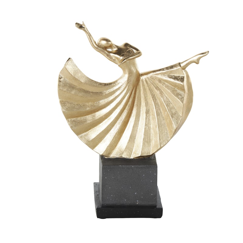 Polystone Dancer Decorative Sculpture with Black Square Base - Gold - Roche River Decor
