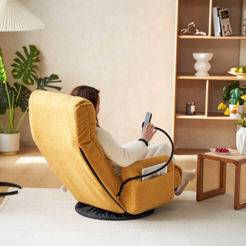 Adjustable Lounge Sofa Chair with 360° Rotating Base and Built-In Phone Holder