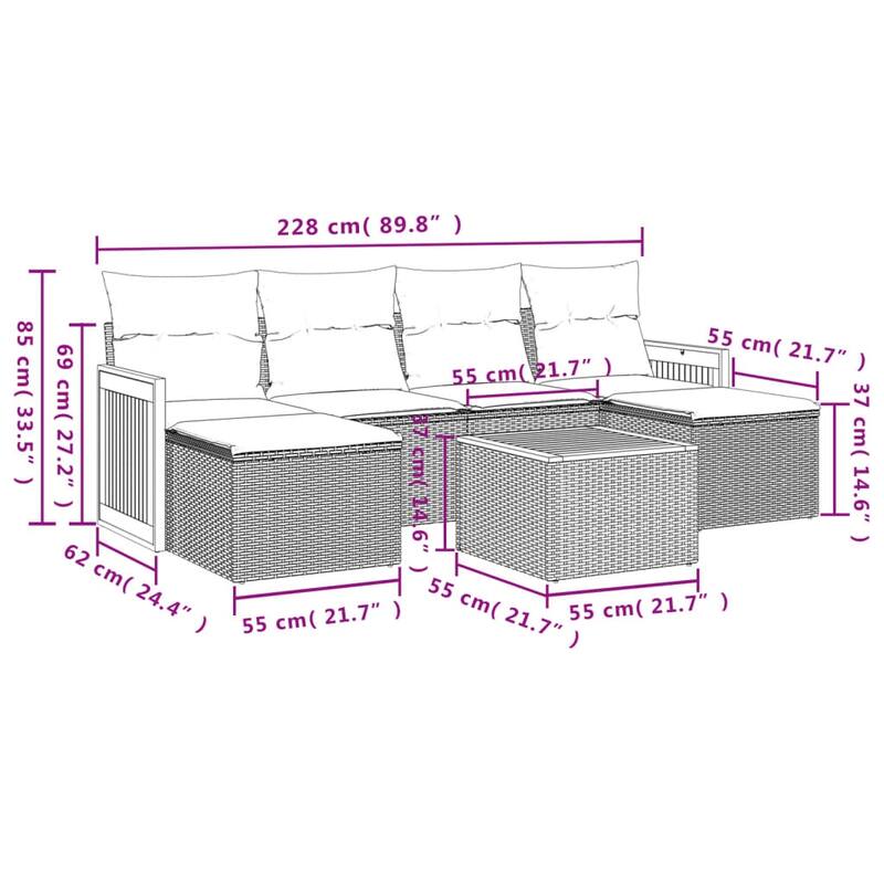 vidaXL Patio Sofa Set with Cushions Outdoor Conversation Furniture Poly Rattan