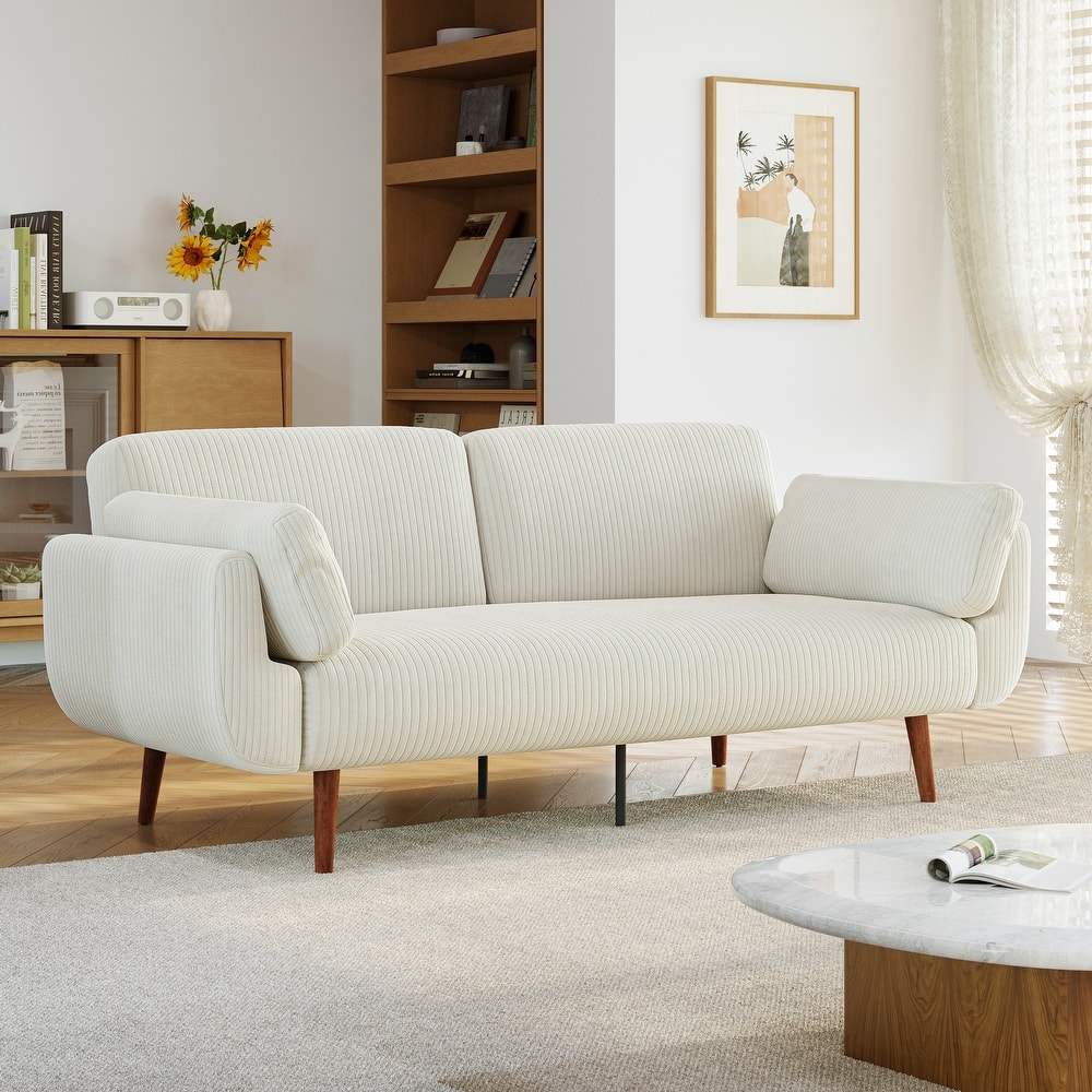 73" W Upholstered Corduroy Convertible Sleeper Sofa Bed with Pillows