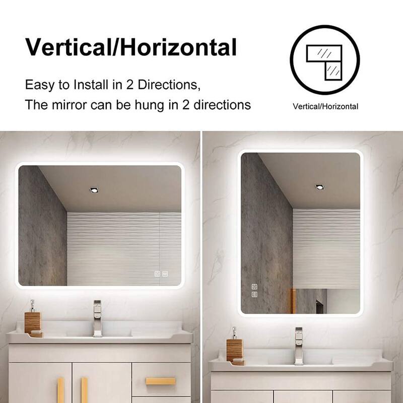 Rectangular Wall-Mounted Dimmable LED Bathroom Vanity Mirror with Defogger and Bluetooth Music Speaker