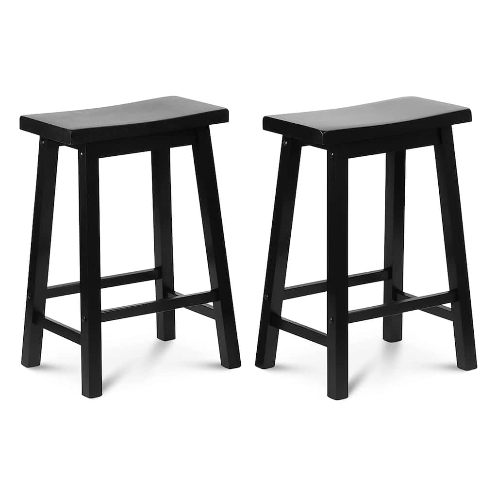 PJ Wood Classic Saddle-Seat 24" Tall Kitchen Counter Stools, Black, (Set of 2) - N/A