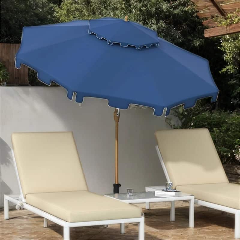 9' Umbrella with Push Button Tilt and Crank,Double Top Ruffled,8 Ribs