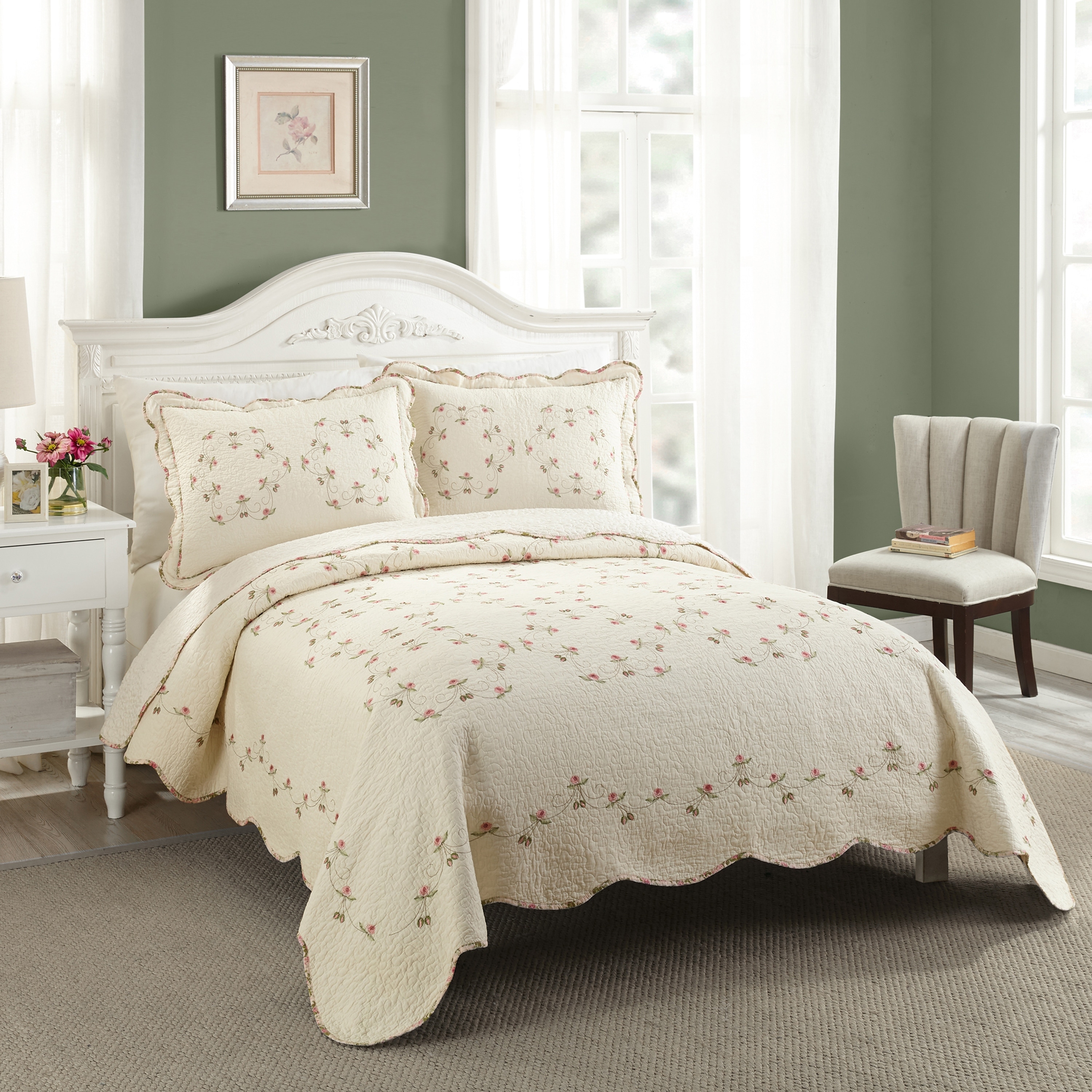Porch & Den Ivy Floral Embroidered Quilt Set - On Sale - Bed Bath