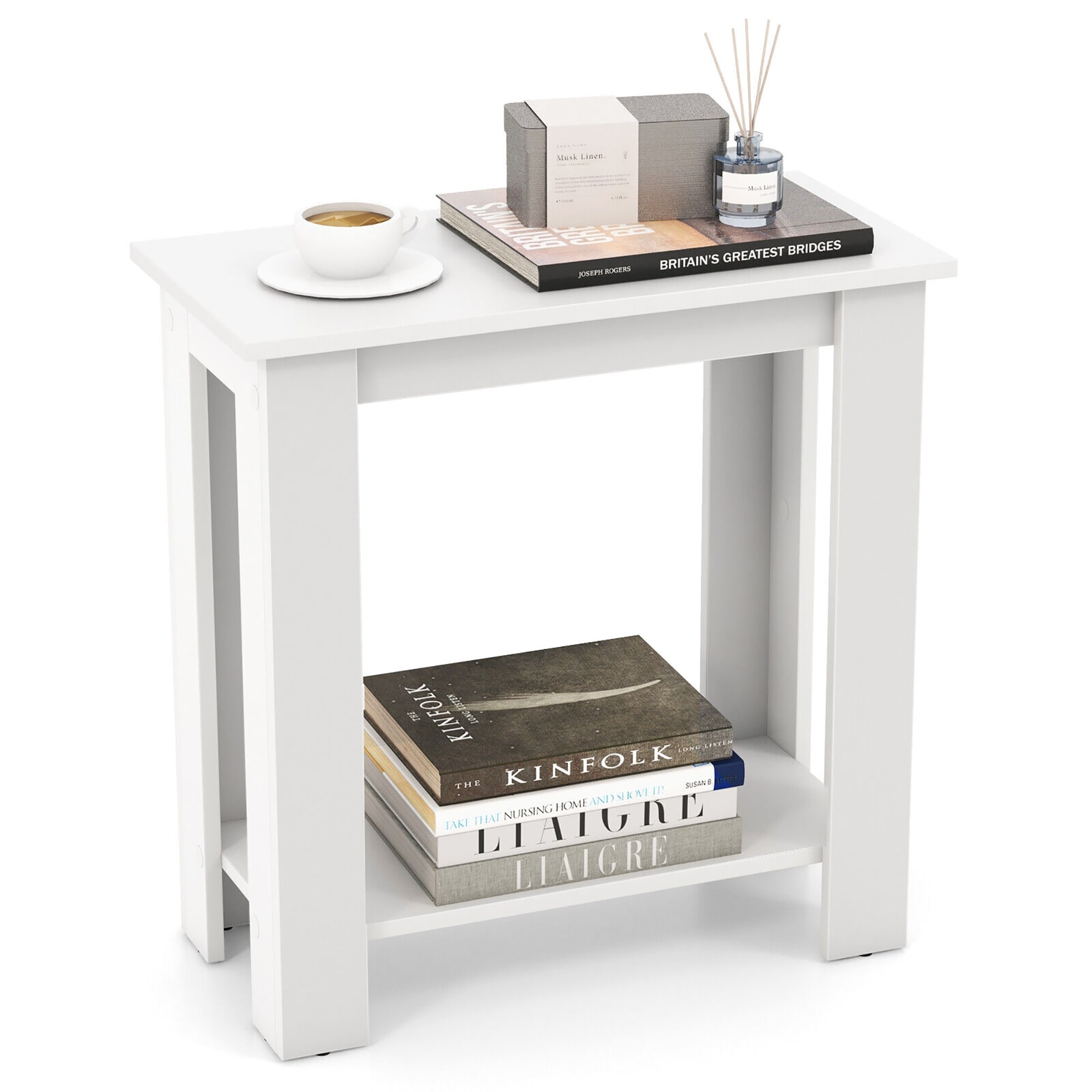 Gymax 2-Tier End Table Modern Sofa Bedside Table Compact Nightstand