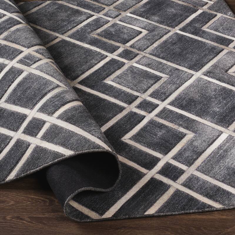 Shua Modern Diamond Viscose & Hair-on-hide Area Rug