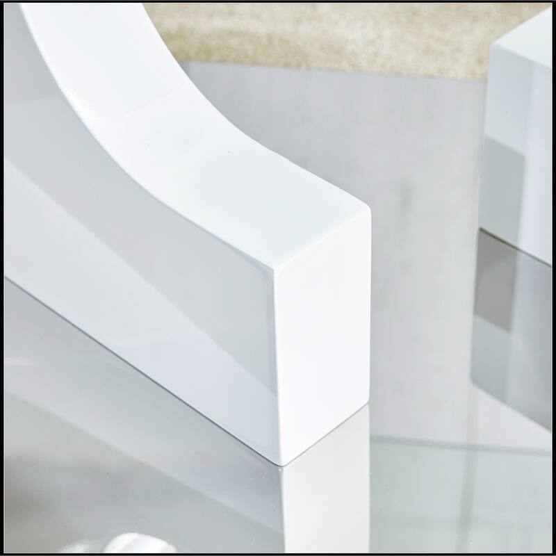 Rectangular Coffee Table with Tempered Glass Tabletop and White MDF Legs
