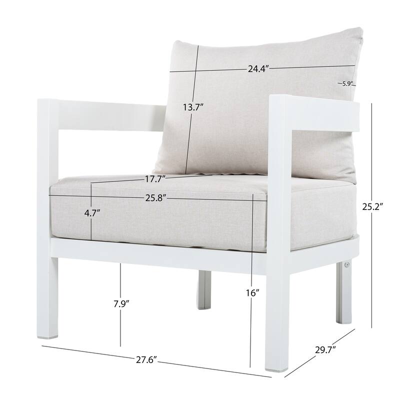 Christopher Knight Home - Modern 4-Piece Outdoor Aluminum Patio Conversation Set with Oval Glass Coffee Table & Cushions