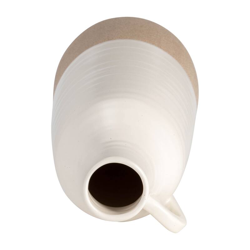Sagebrook Home Accent White and Tan Neutral Vase, Artisanal Design, Elegant Decor Piece