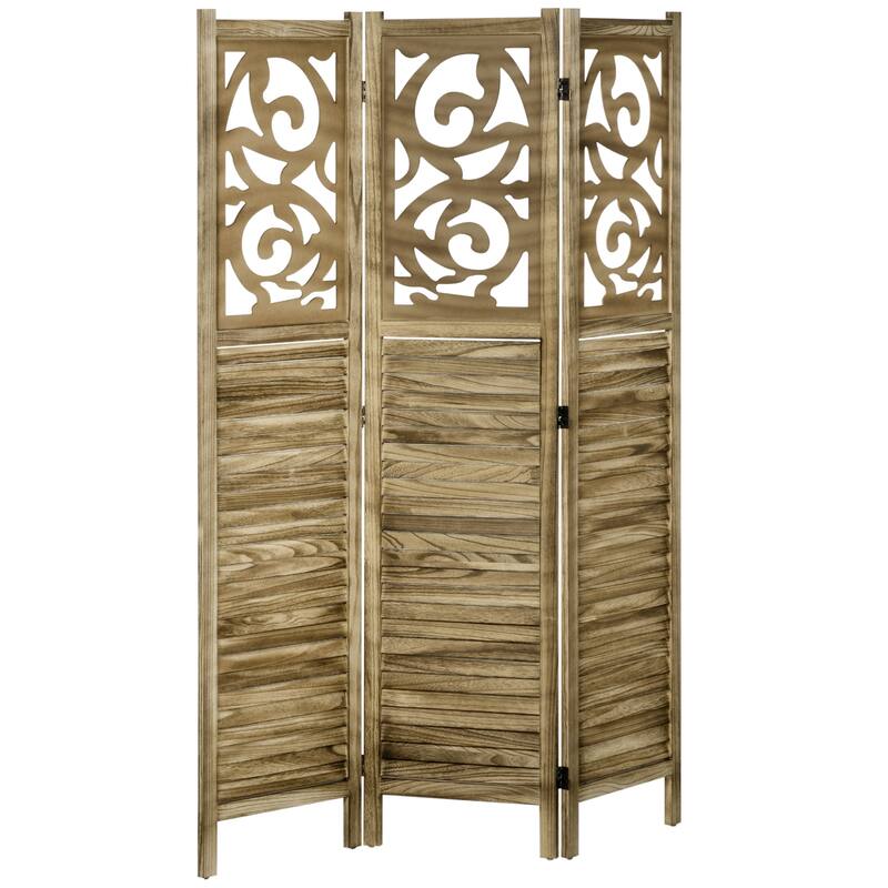 3 Panel Room Divider, 5.5' Tall Wood Indoor Portable Folding Privacy Screens, Double Hinged Partition Wall Dividers, Brown - Brown