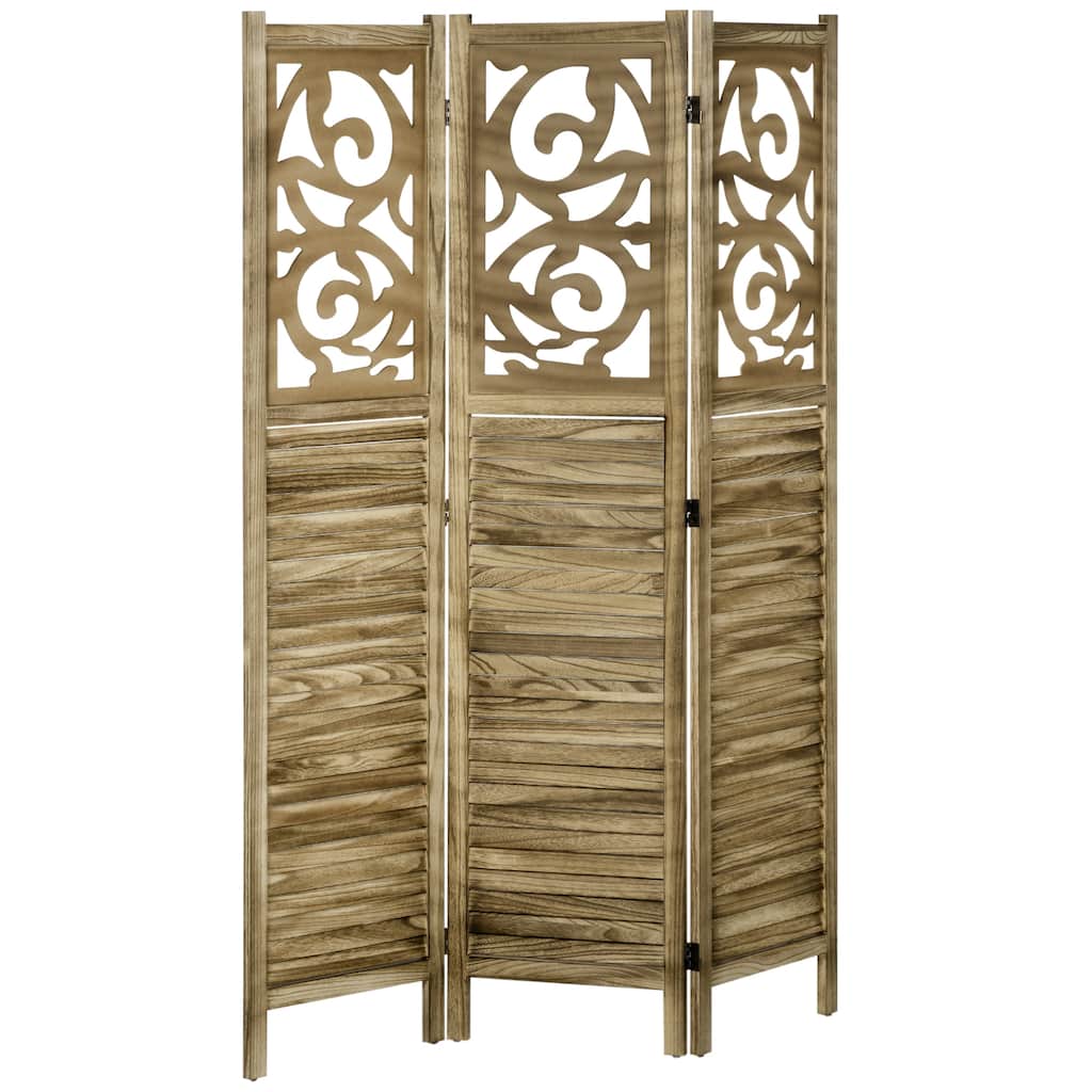 3 Panel Room Divider, 5.5' Tall Wood Indoor Portable Folding Privacy Screens, Double Hinged Partition Wall Dividers, Brown