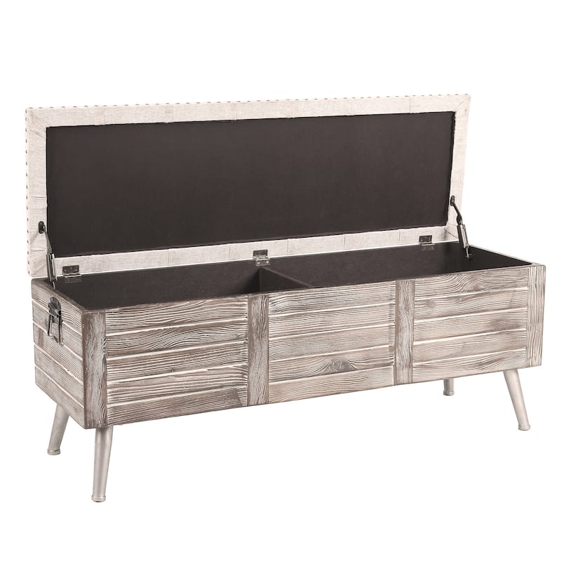 Natural Wood Upholstered Bedroom and Entryway Storage Bench - 20.25" H x 47.38" W x 15.81" W