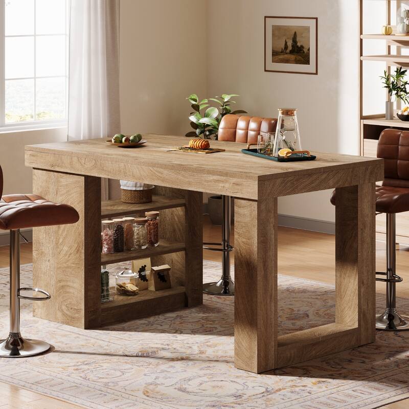 55 Inch Wood Kitchen Island with Storage, Stationary Island Table with Large Worktop for Kitchen, Dining Room, Living Room