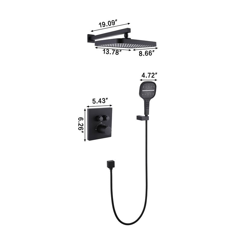Modland 4-Way Square Thermostatic Rainfall Shower System with Rough-in Valve, Black/Gold