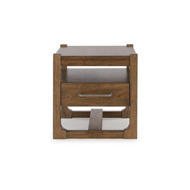 Cabal Square Side End Table, Drawer, Shelf, Light Brown Wood, 24 Inch