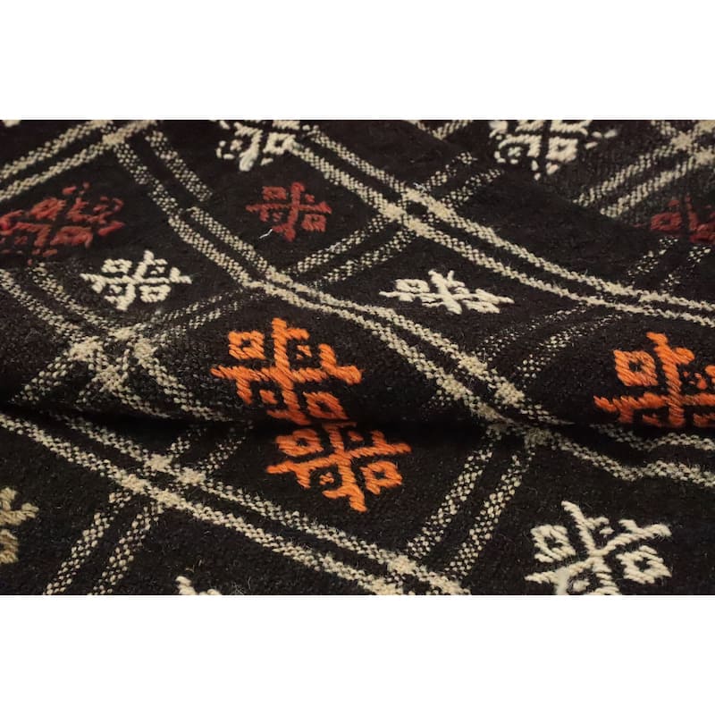 Hand Woven Oriental 100% Wool Carpet Southwestern Tribal Black Kilim Area Rug - 8' 11'' X 5' 0''