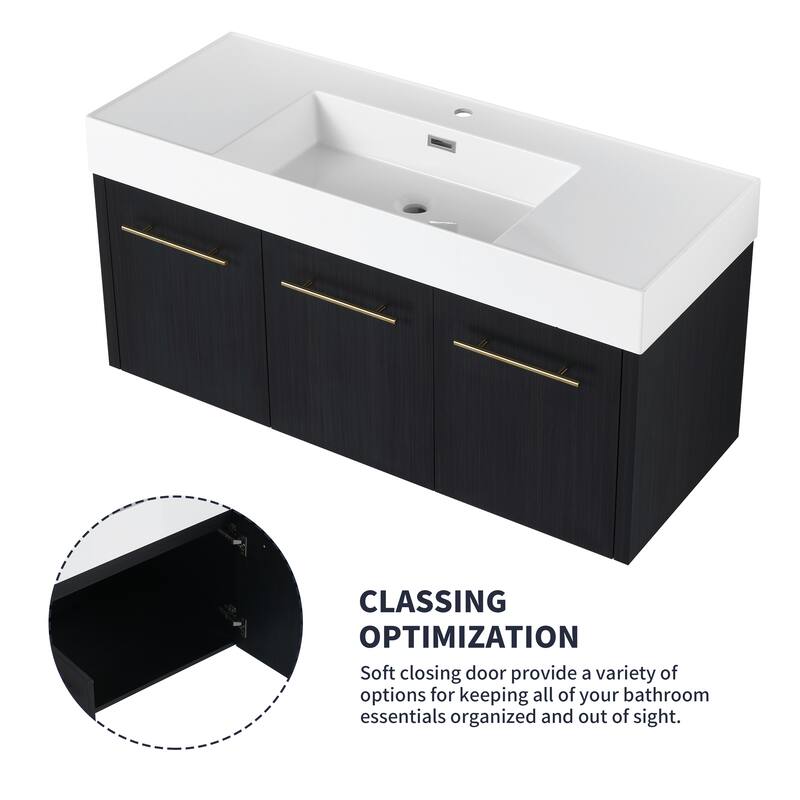 30" Floating Bathroom Vanity with Resin Sink, Soft-Closing Hinges, Ample Storage, and Black Chestnut Finish