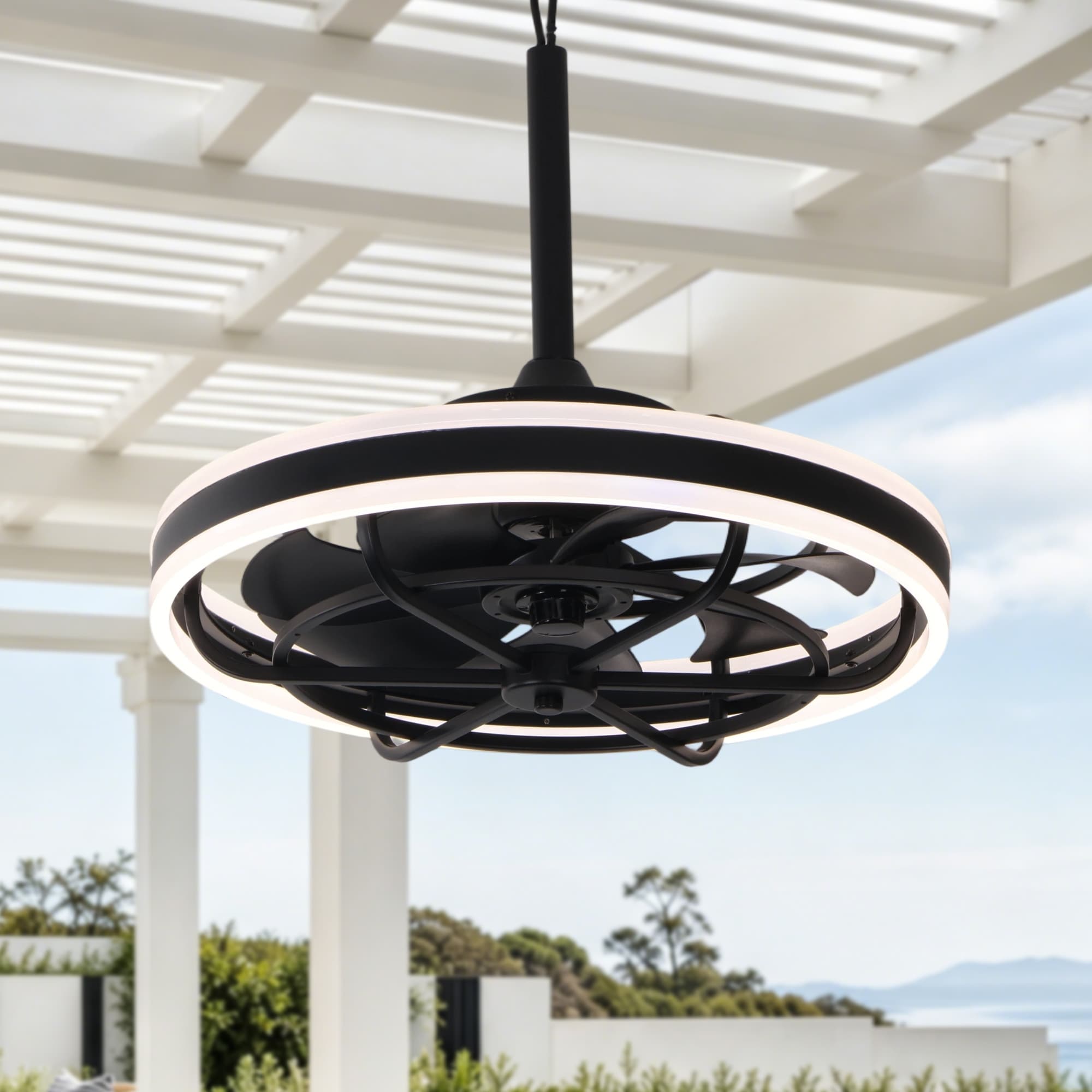 Bella Depot 20" Plug-in Outdoor Ceiling Fan, Ring LED DC 6-Speed 3 CCT Dimmable Light, Remote & APP Control for Patio Gazebo