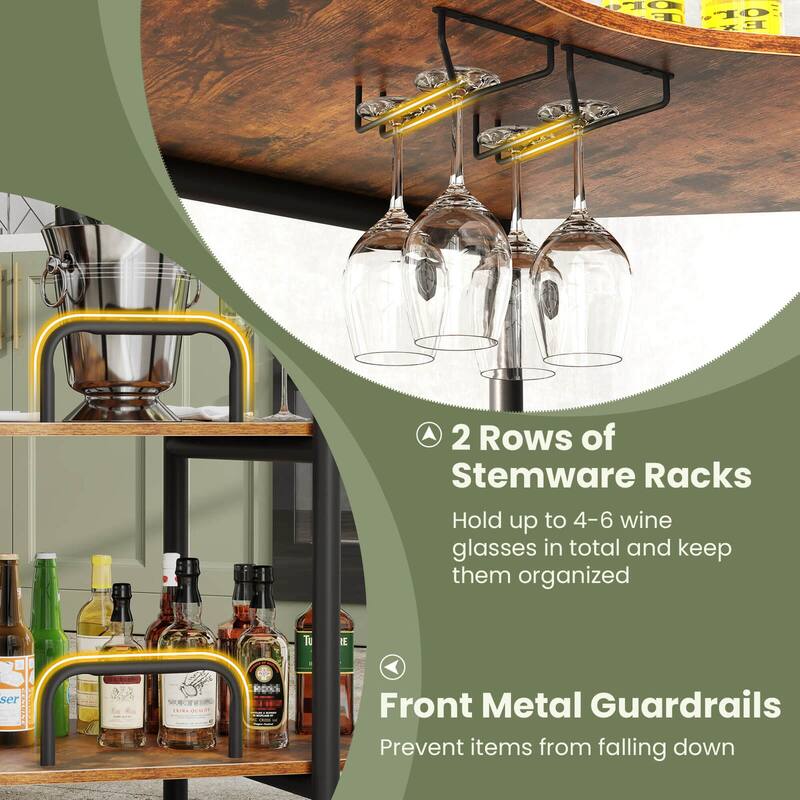 Costway 3-Tier Home Bar Unit with Stemware Racks & Storage Shelves - See Details