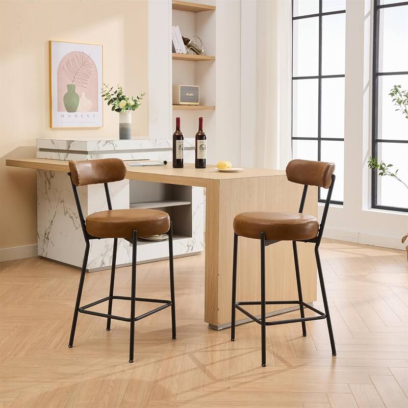 27" Bar Stools Set of 2, Modern Metal Tall Bar Stools