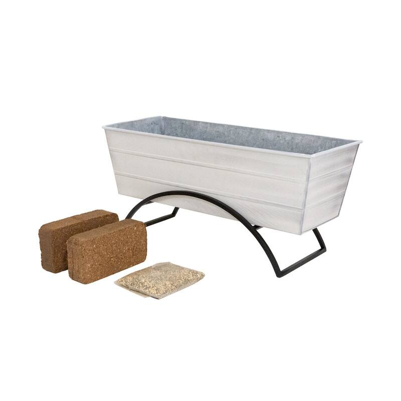 Achla Designs 24" W Medium Galvanized Steel/Wrought Iron Indoor Oudoor Bloom Box Garden Growing Kit With Odette Stand - White