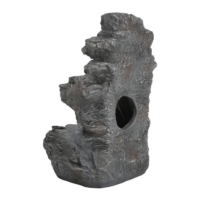 5-Tiered Concrete Tall Slim Fountain, 23.85"H -LED-Lit Column, Space-Saving Modern Outdoor Accent, All-Weather Resistant