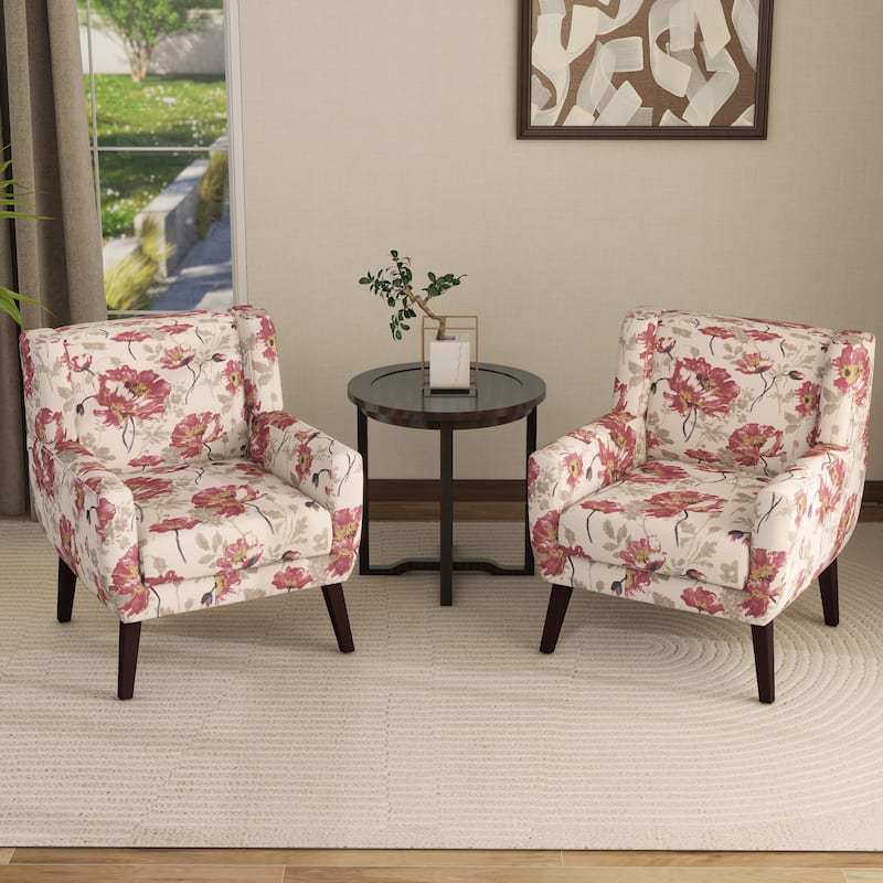 Set of 2 Modern Accent Chair Cotton Linen Upholstered Armchair for Living Room