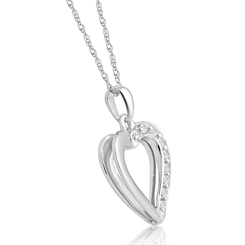 White Gold 1/10Ct TW Diamond Small Heart Pendant Necklace 1" Tall