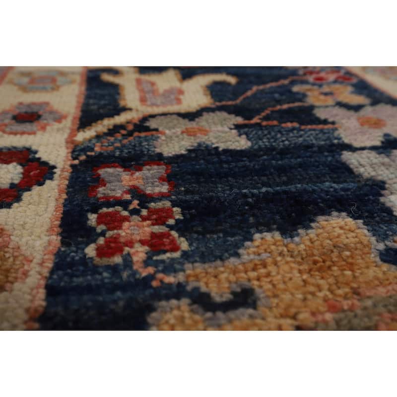 Vegetable Dye Oushak Turkish Rug Hand-Knotted Floral Wool Carpet - 8'0"x 9'11"