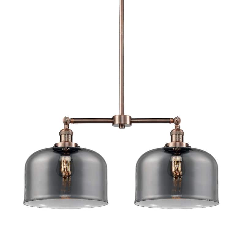 Innovations Lighting X-Large Bell 2 Light 21" Wide Linear Chandelier - Antique Copper / Plated Smoked
