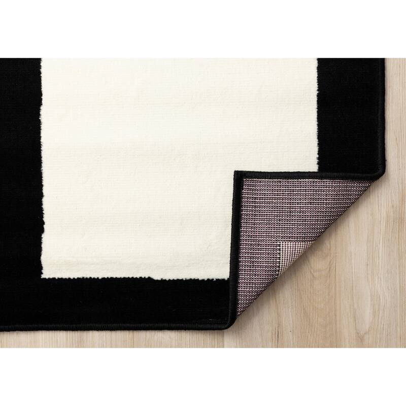 Black White Contrasting Geometric Blocks High-Traffic Rug
