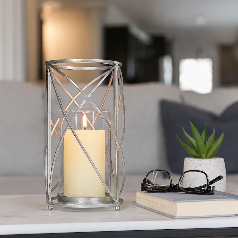Metal Glass Open Frame Pillar Candle Holder