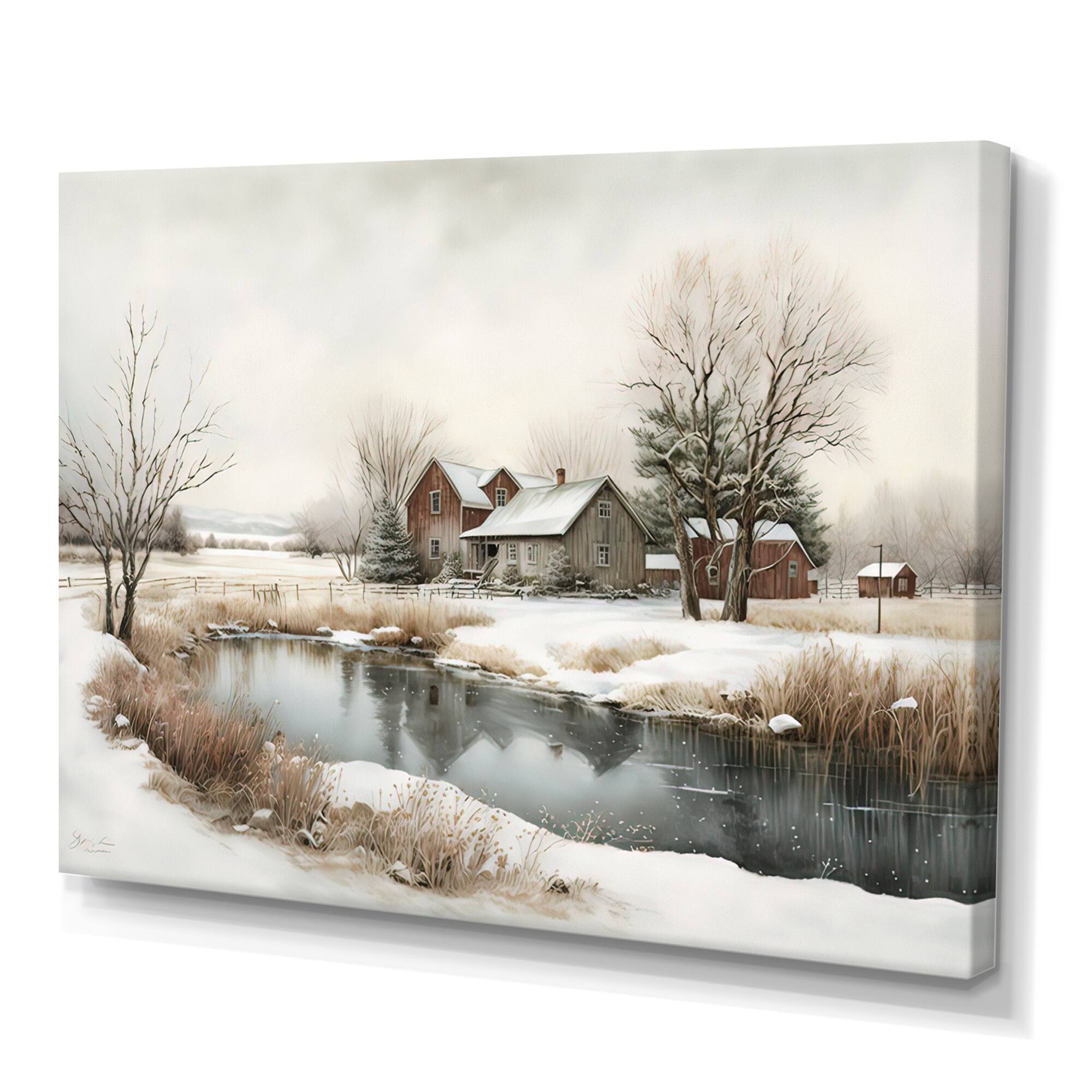 Designart 'Arkansas Farm In Winter' Farmhouse / Country Canvas Wall Art ...