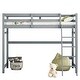 preview thumbnail 8 of 10, Twin Size High Loft Bed with inclined Ladder and Guardrails, Grey