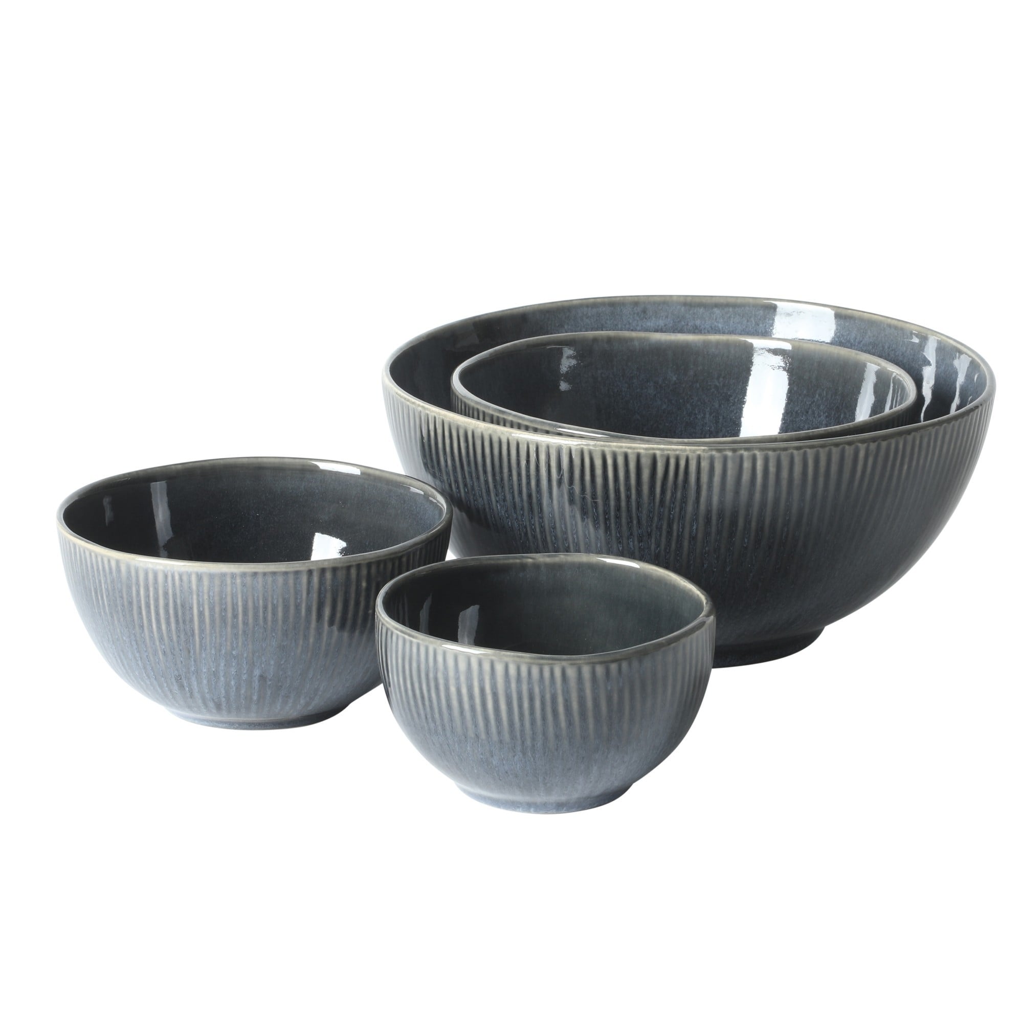 Gibson Elite Sandy Pines 4 Piece Nesting Bowl Set, 4", 5.5", 7" & 9" Round Stoneware Reactive Glaze Finish, Prep & Serving Bowls