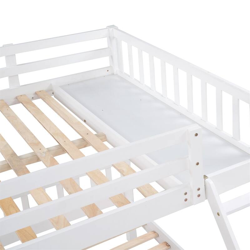 Merax Full Over Twin & Twin Bunk Bed, Wood Triple Bunk Bed with Drawers and Guardrails