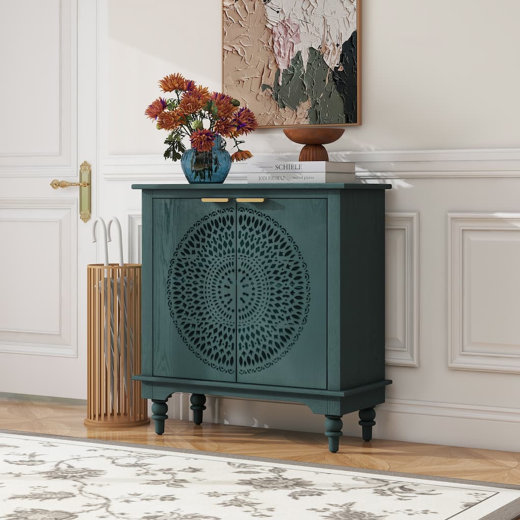 Sideboard Buffet Cabinet, Storage Cabinet with Carved Hollow Pattern, Accent Cabinet with Adjustable Shelf