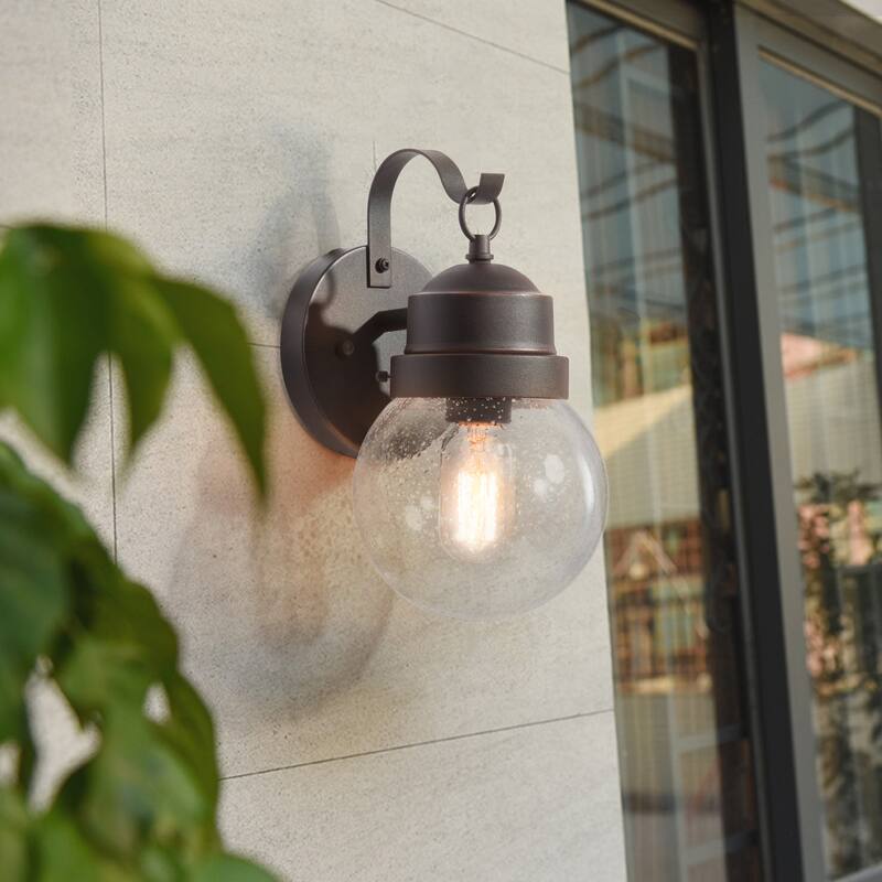 Set of 2 Baley1-Light Glass Outdoor Wall Sconce Patio Lantern Lamp - 7" D x 11" H - 1 Pack