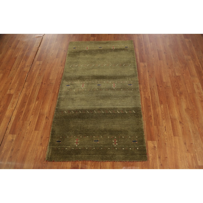 Hand Knotted Oriental 100% Wool Carpet Tribal Animal Pictorial Green Gabbeh Area Rug - 5' 3'' X 3' 0''