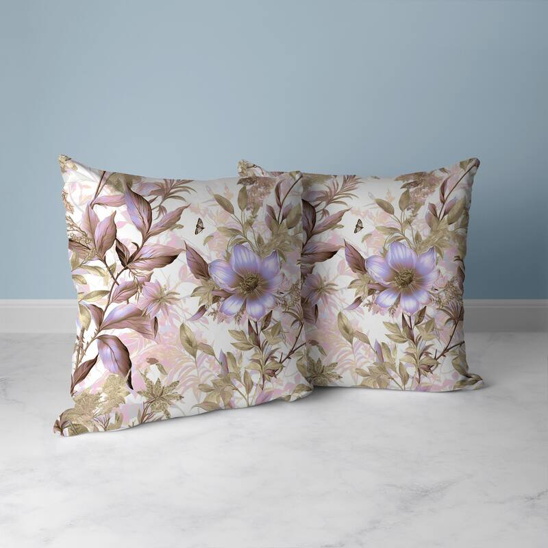 Exquisite Floral Breeze Faux Suede Reversible Throw Pillow Pink and Gold