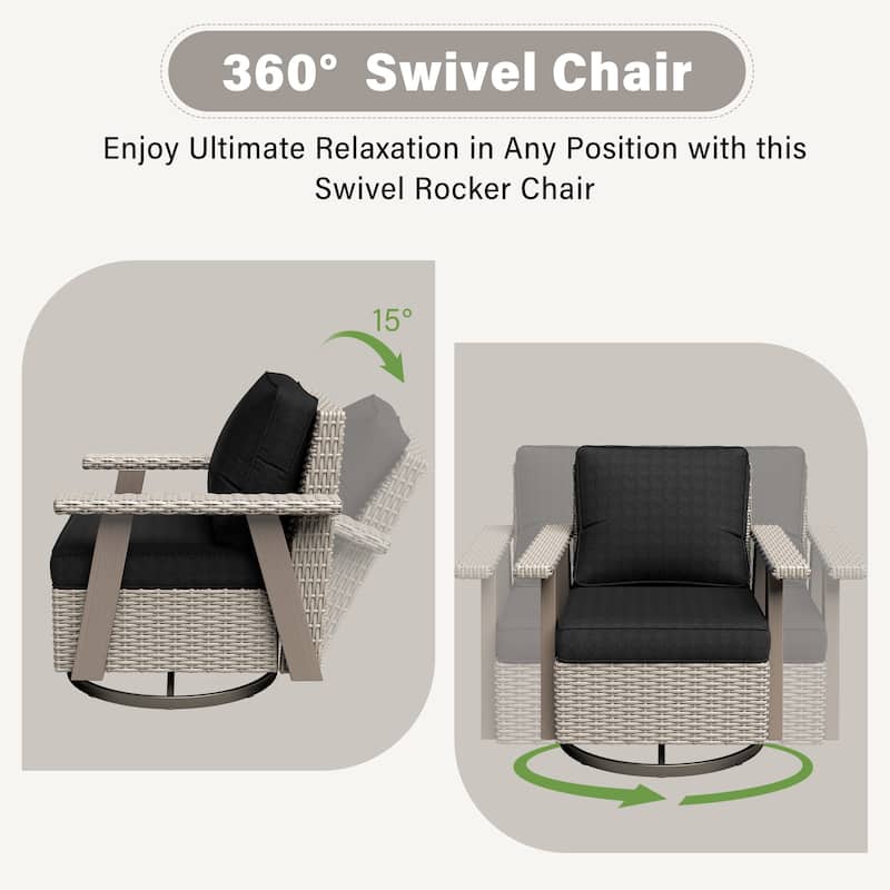 Cozywor Wicker Patio Outdoor Rocking Chair Swivel Lounge Chair