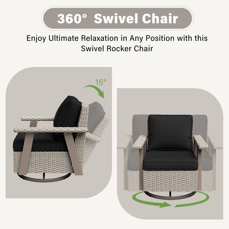 Cozywor Wicker Patio Outdoor Swivel Rocking Chair (Set of 2)
