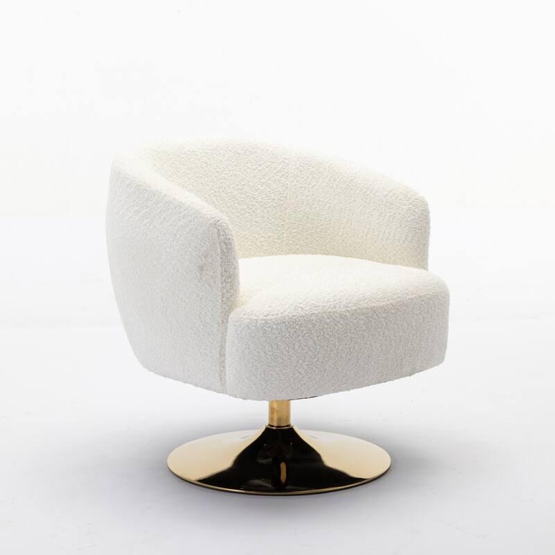 Modern Chenille Fabric Accent Swivel Chair with Gold Metal Round Base