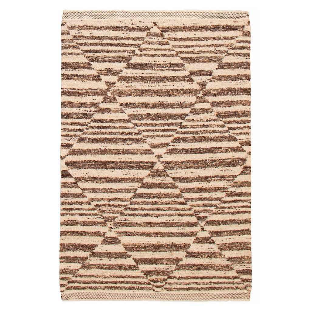 ECARPETGALLERY Flat-Weave Marrakech Brown, Cream Wool Kilim - 5'4 x 8'1