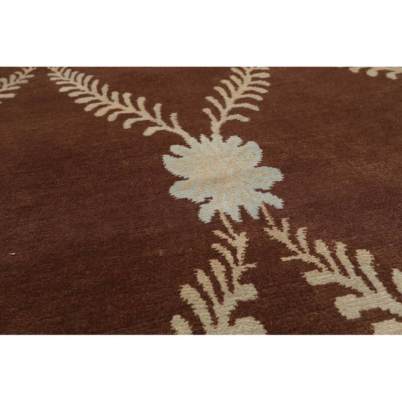 Hand Knotted Trellis Brown Floral Wool & Silk Traditional Area Rug - 3' 3'' x 5' 4''