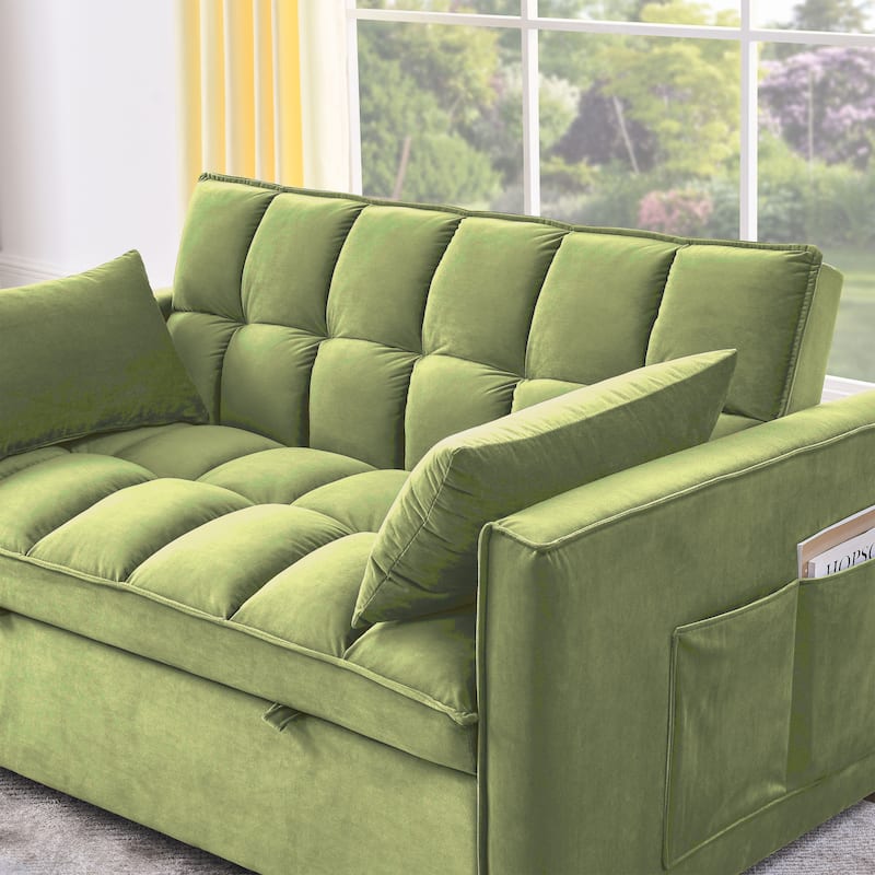 53.94Inch Convertible Sleeper Sofa with Two Side Pockets and 2 Pillows